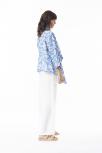 Linen Print Blue Wrap Jacket