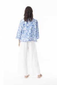 Linen Print Blue Wrap Jacket