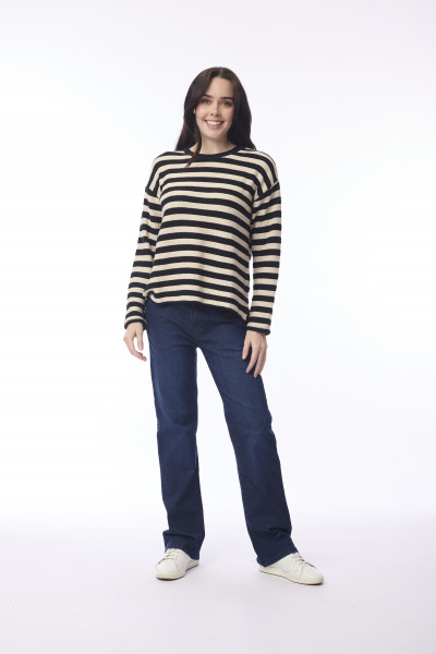 Knit Top R-neck Stripe