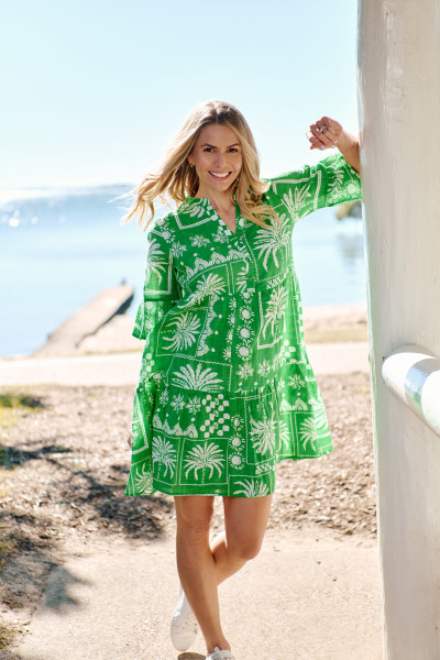 Maya Button V Neck Layer Dress