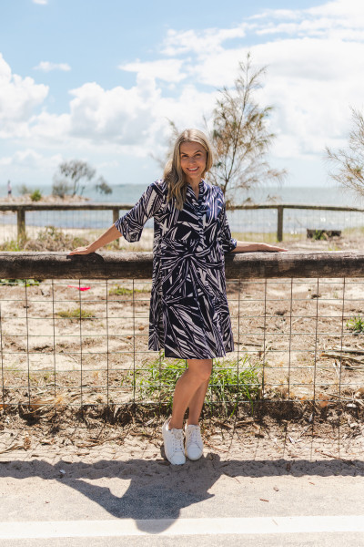 Maya Button V Neck Layer Dress