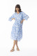 Linen Print Blue Dress Shirt Midi collar