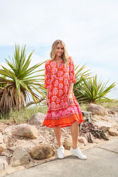 Rebecca Tie Nk Dress 3/4 Sleeve