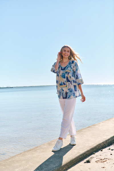 Tina V neck Pleated Top 3/4 Sleeve