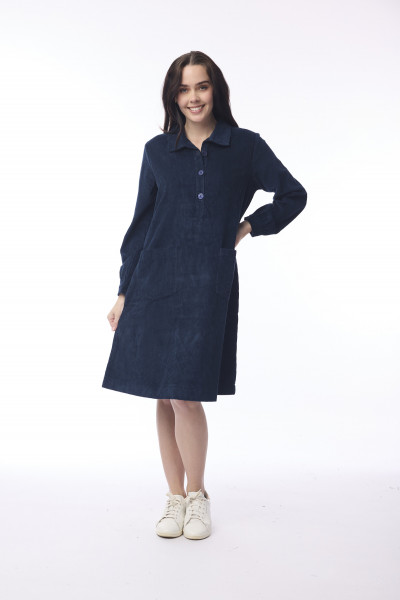 Cord Solid Dress Pockets
