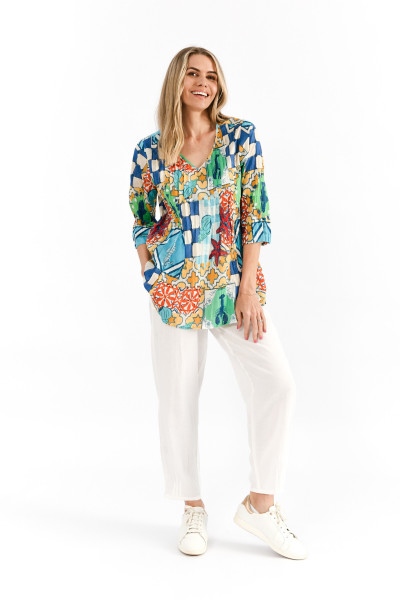 Tina V neck Pleated Top 3/4 Sleeve