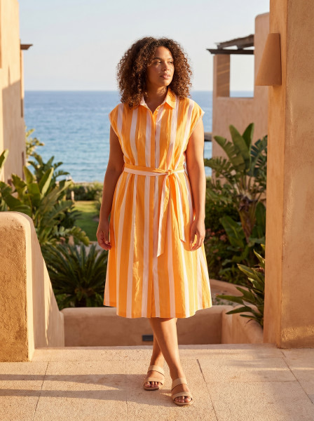 Stripe Dress Collar Tie Waist