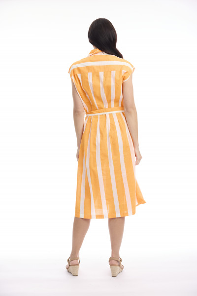 Stripe Dress Collar Tie Waist