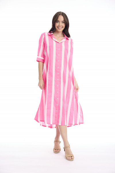 Stripe Dress Long Buttonthrough
