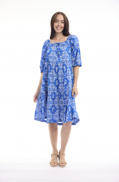 Broderie Print Dress Square Neckline