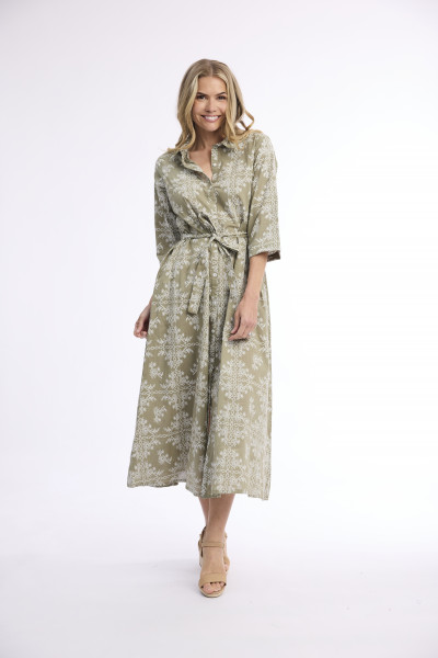 Broderie Print Dress Collar Long