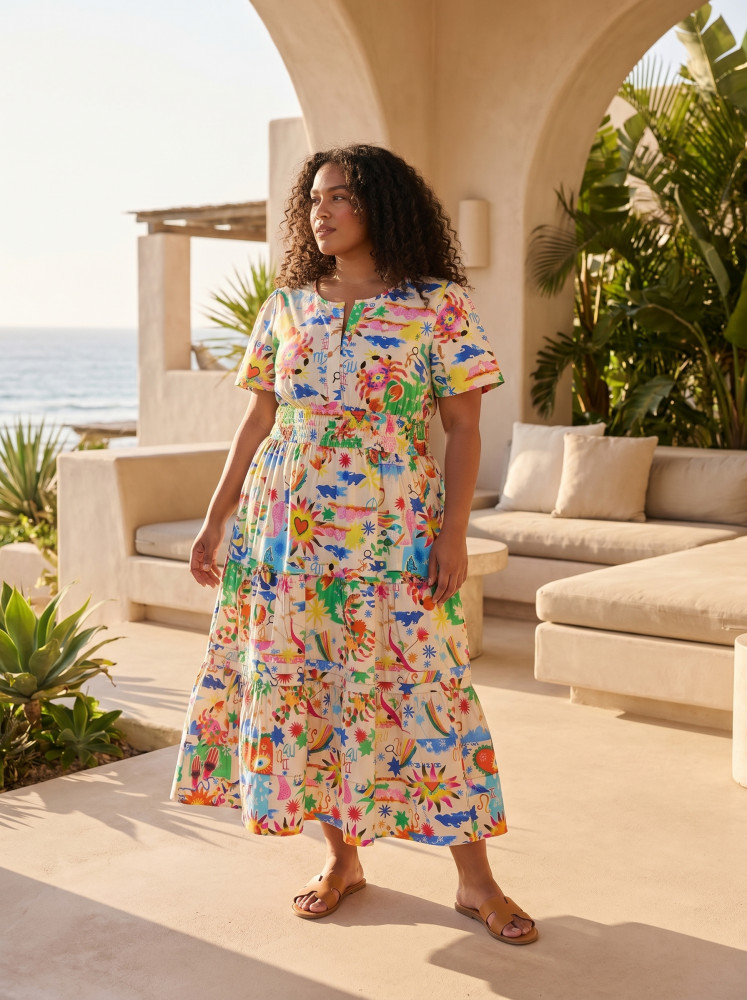 Camellias Dress Maxi Short Sleeve