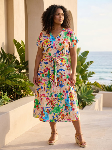 Camellias Dress V Neck Buttonthrough Short