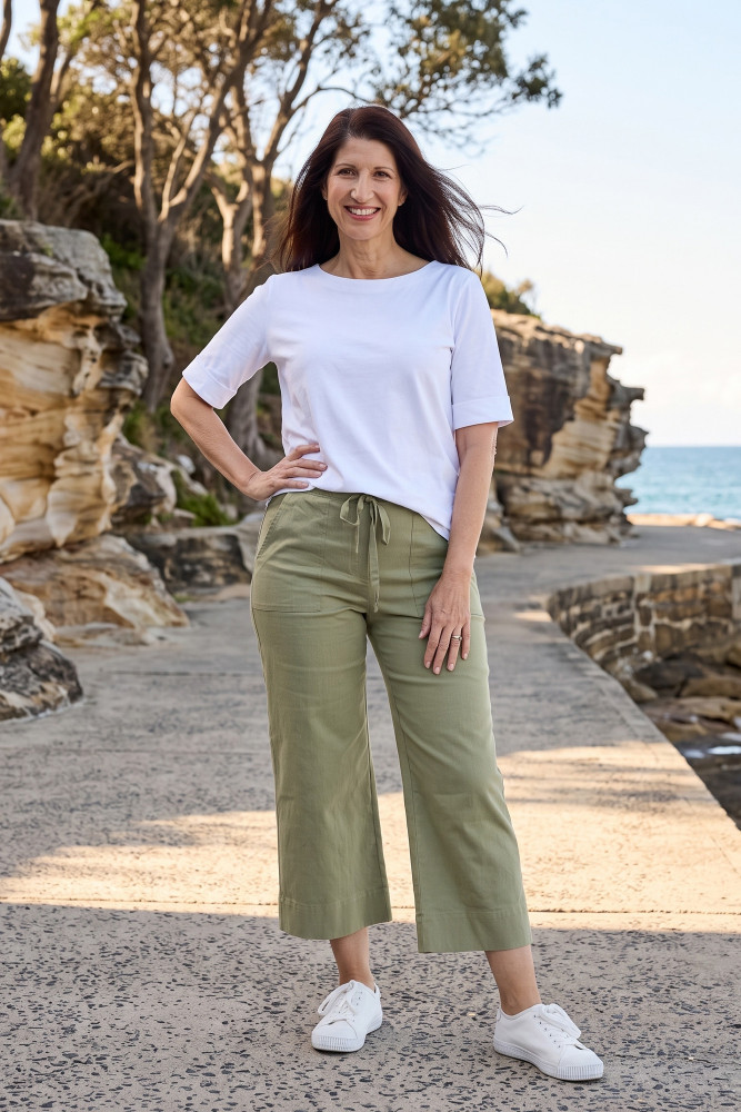 Drawstring Wide Leg 7/8 Pants