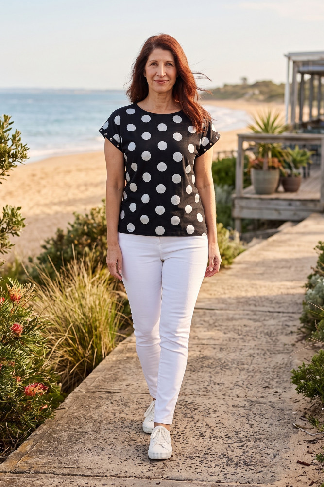 Foil Spots T-Shirt with Eyelet Trim