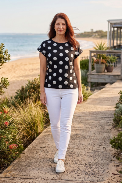 Foil Spots T-Shirt with Eyelet Trim
