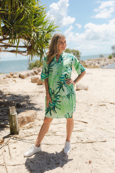 Maya Button V Neck Layer Dress