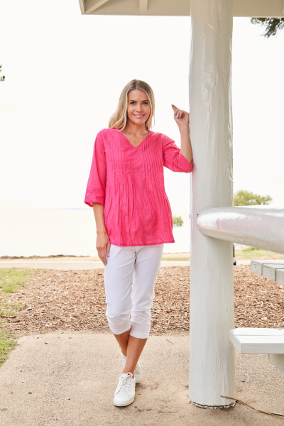 Evie Pleated Top with 3/4 Sleeve