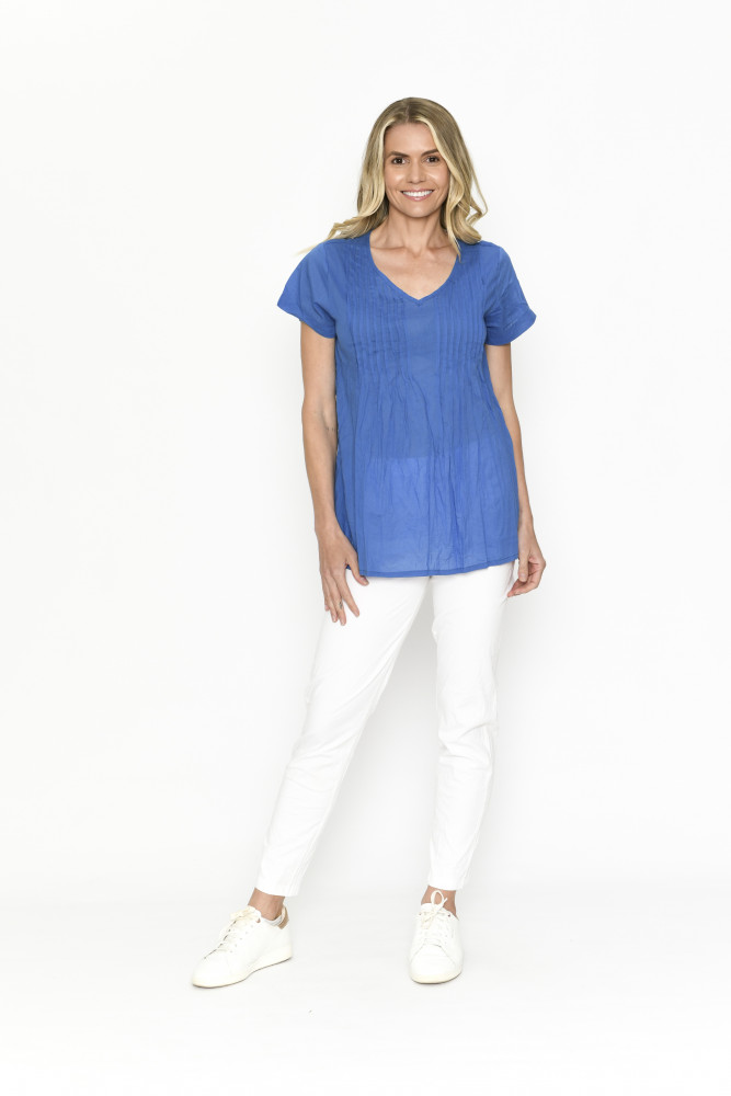 Kayla Solid Cotton Blouse Short Sleeve
