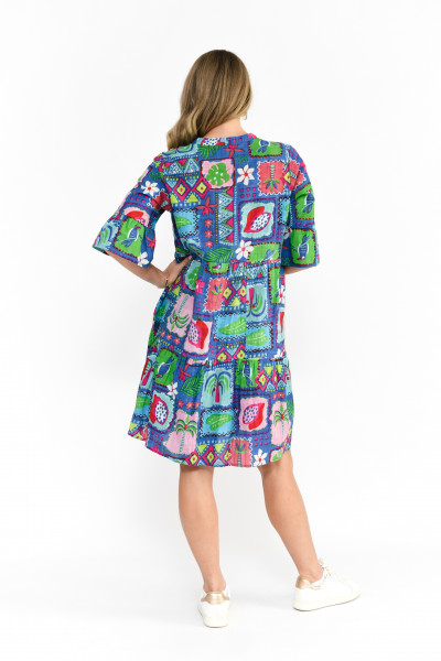 Maya Button V Neck Layer Dress