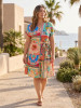 Foulard Fleurs Dress V Neck Buttonthrough Short