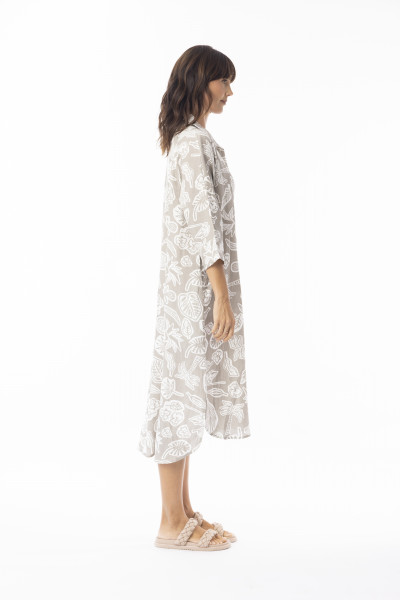 Linen Print Sand Dress Shirt Midi collar