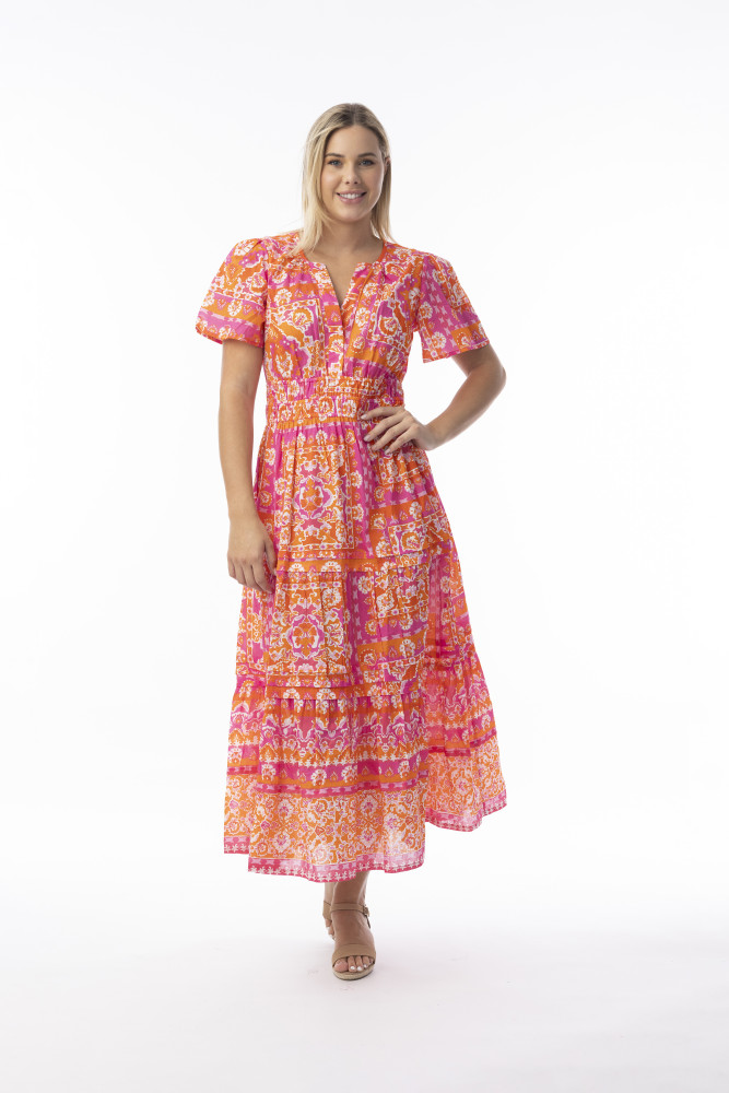 Montevideo Pink Dress Midi Short Sleeve