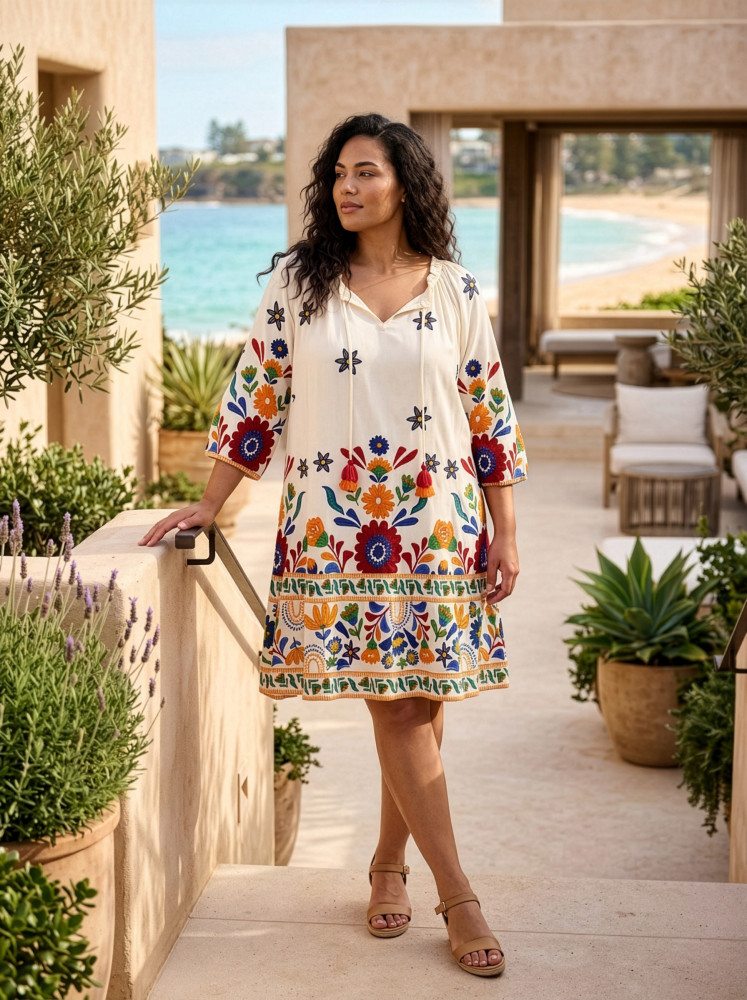 Pellion Dress 3/4 Sleeve Frill Neckline