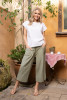 Linen Blend Top Rolled Neckline
