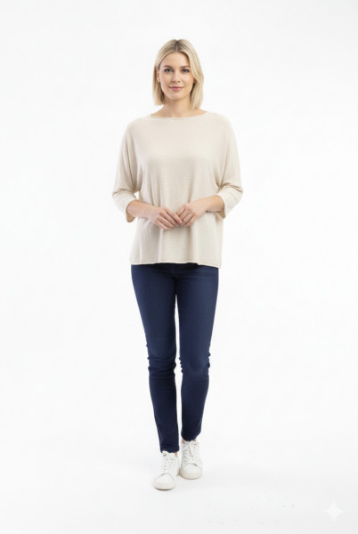 Knit Top Boat Neck 3/4 Slv