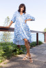 Linen Print Blue Dress layers 3/4 lv