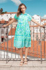 Montevideo Aqua Dress Collar Layers Short Sleeve