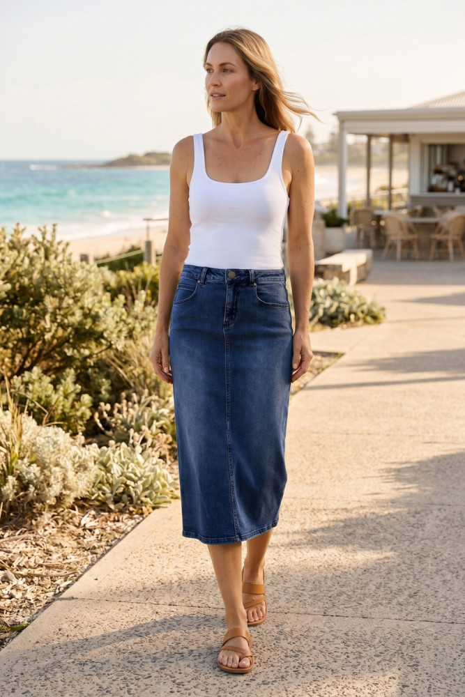 Midi Stretch Denim Skirt