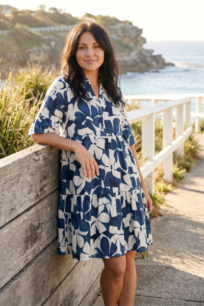 Maya Button V Neck Layer Dress