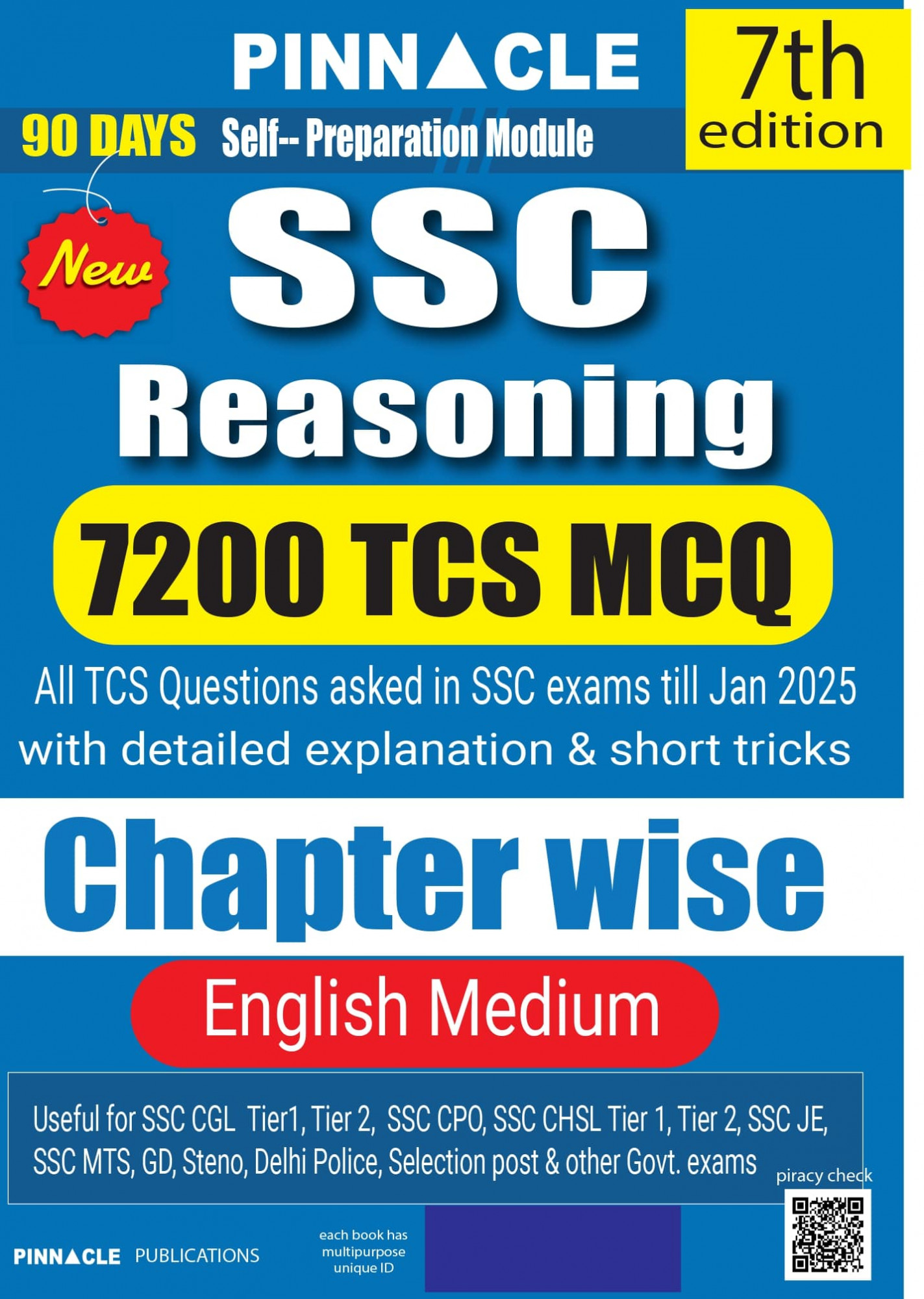 Pinnacle SSC Reasoning 7200 TCS MCQ Chapter Wise 7th Edition English Medium