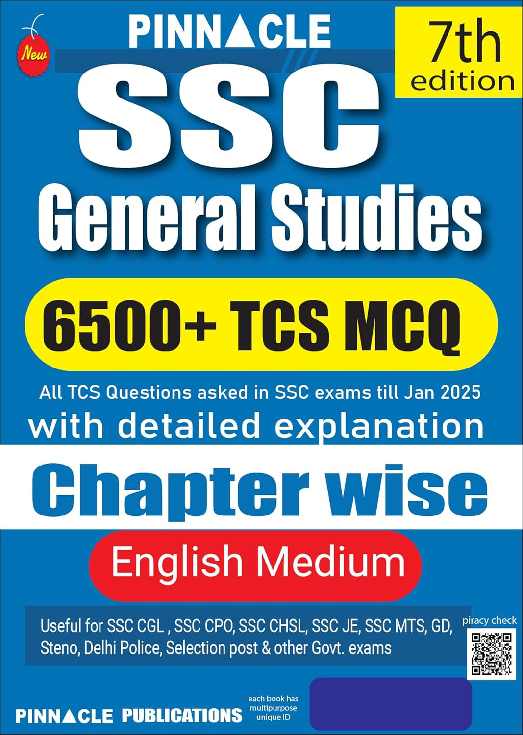 Pinnacle SSC General Studies 6500 TCS MCQ Chapter Wise English Medium 7th Edition