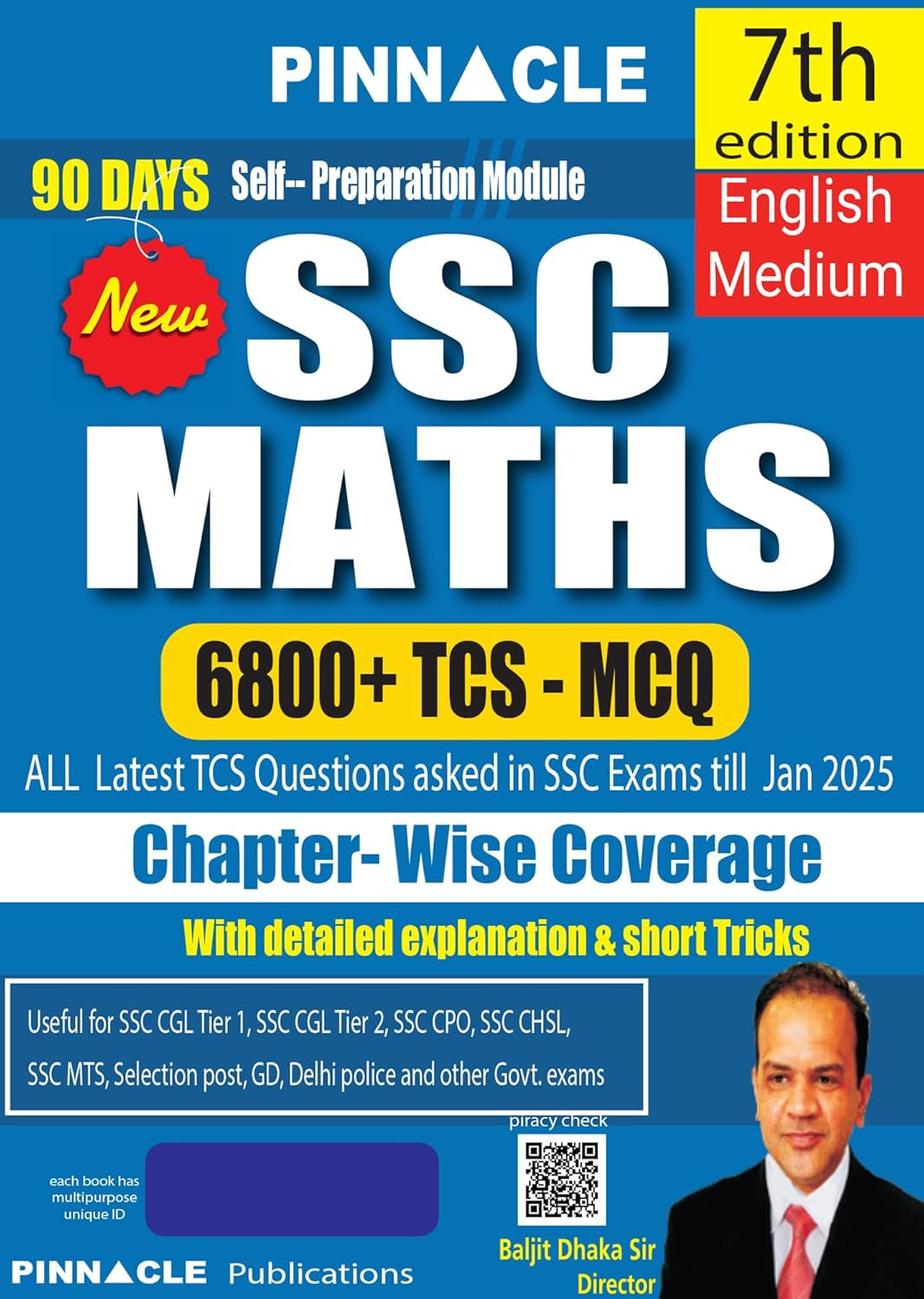 Pinnacle SSC Maths 6800 TCS MCQ Chapter Wise 7th Edition English Medium