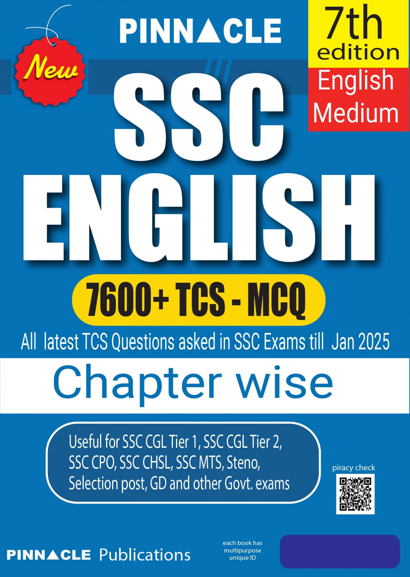 Pinnacle SSC English 7600 TCS MCQ Chapter Wise 7th Edition English Medium