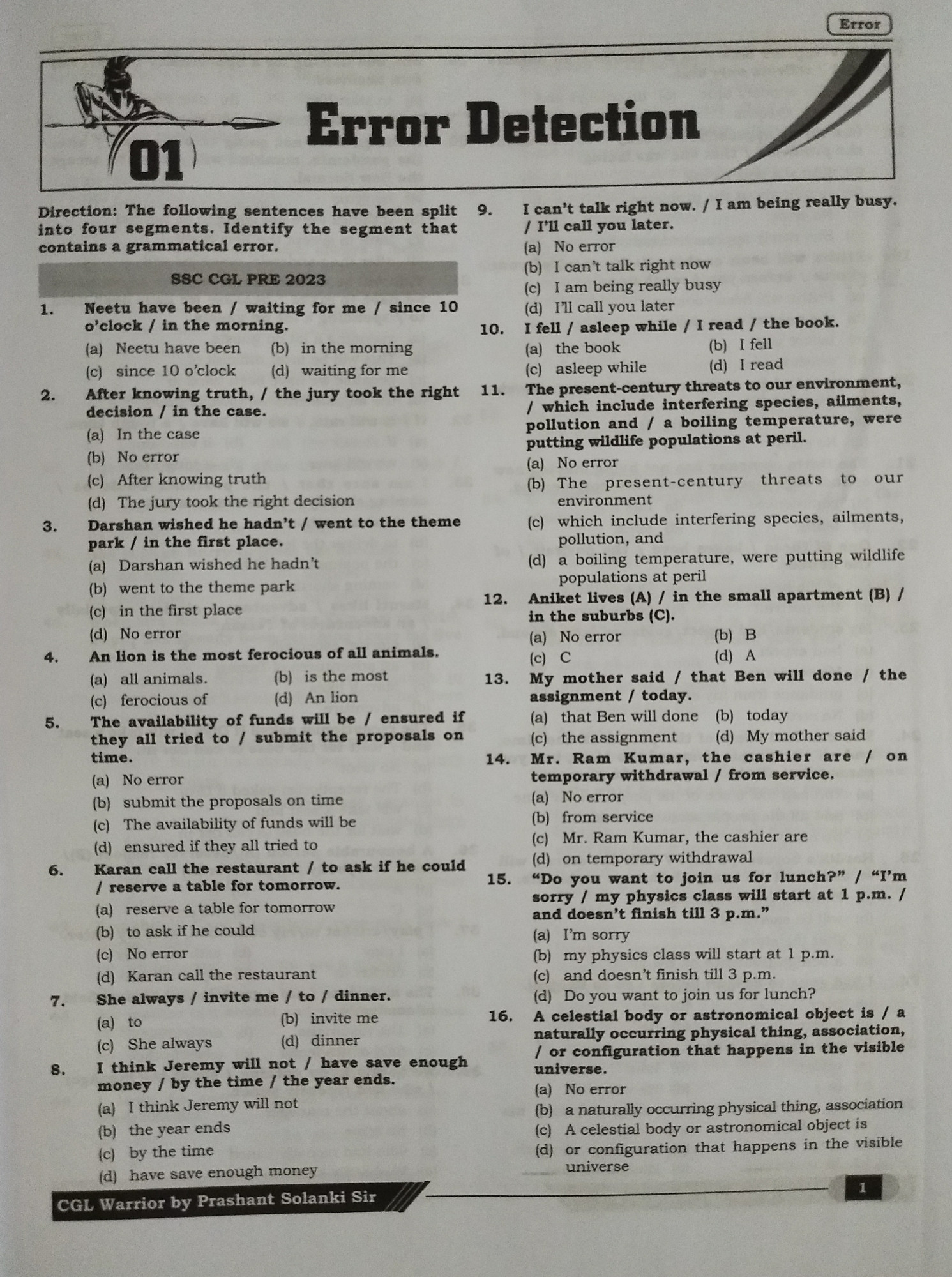 S chand SSC English CGL Warrior By Prashant Solanki