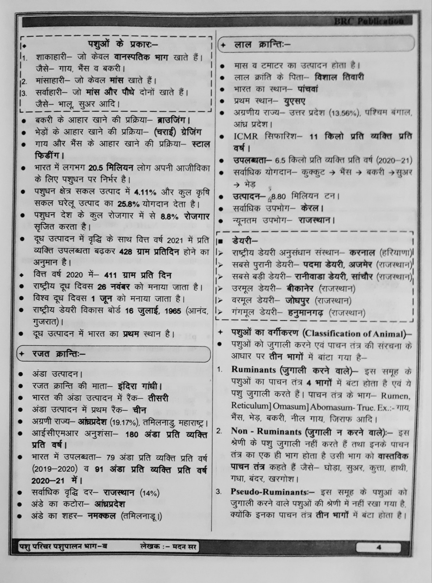 BRC Publication Pashu Parichar Animal Attendant Animal Husbandry PashuPalan Bhag-B By Madan Sir