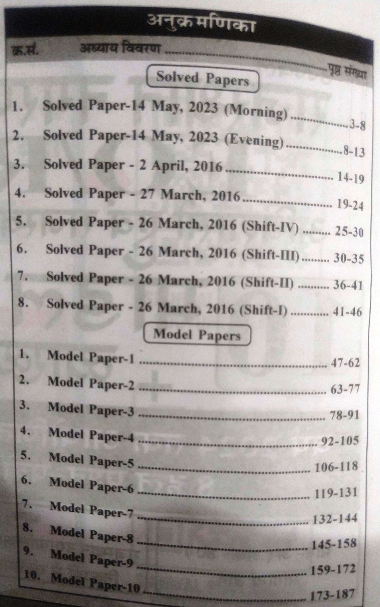 Sikhwal Rajasthan Nagarpalika EO RO 10 Model Paper