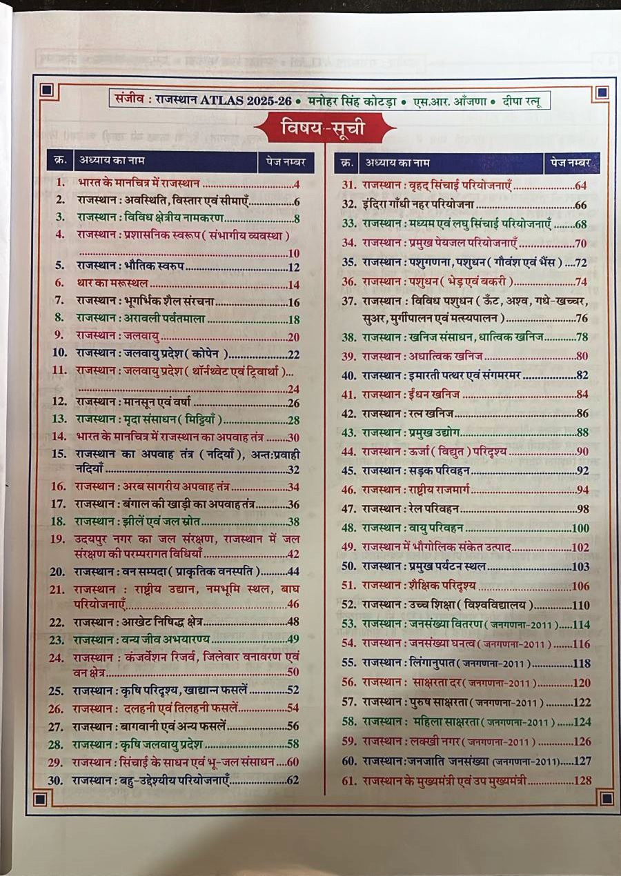 Sanjiv Rajasthan Atlas 41 jilo per aadharit By Manohar Singh Kotda S R Anjana Deepa Ratnu New Edition 2025-26