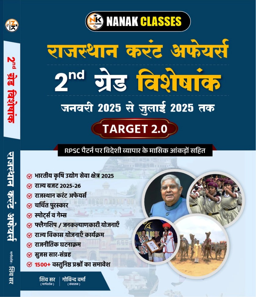 Nanak Classes 2nd Second Grade Rajasthan Current Affairs Visheshank Jan - July 2025 Taget 20 By Shiv SirGovind Verma