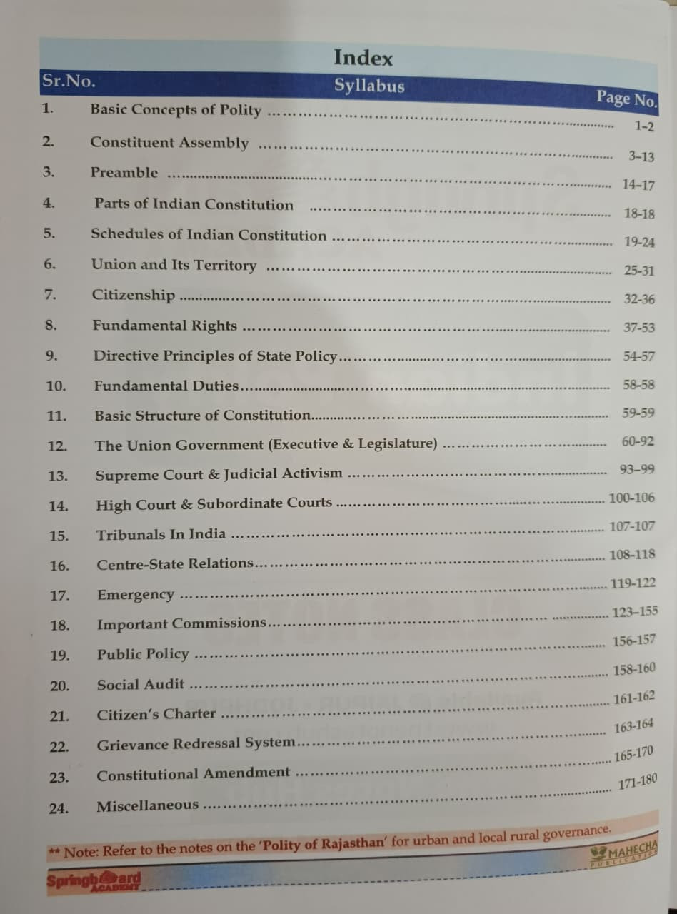 Spring Board RAS PRE INDIAN CONSTITUTION AND POLITY English Edition 2026