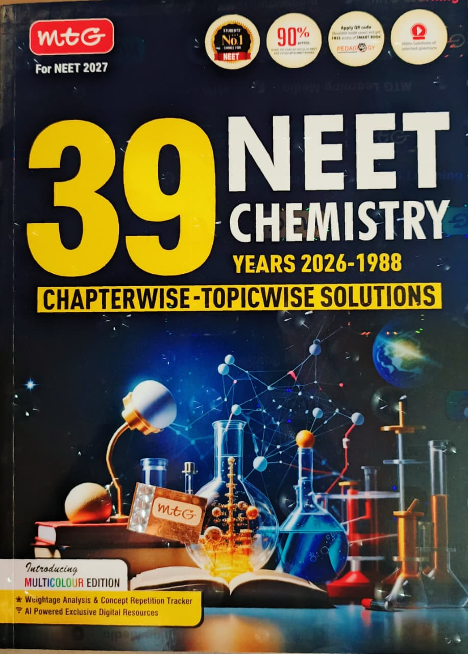MTG 39 Years NEET Chemistry PYP with Chapterwise Topicwise  Solutions includes 39 years of NEETAIPMT papers from 1988 to 2026 Solutions for English Medium NEET 2026 Exam