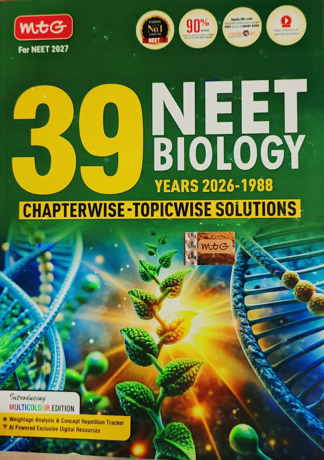 MTG 39 Years NEET Biology PYP with Chapterwise Topicwise Solutions includes 39 years of NEETAIPMT papers from 1988 to 2026 Solutions for English Medium NEET 2026 Exam