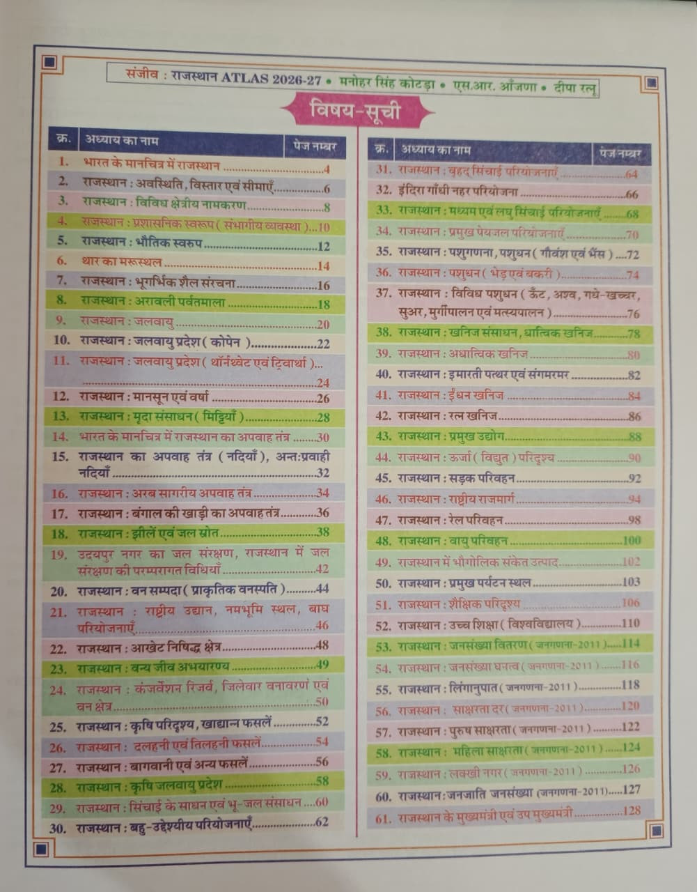 Sanjiv Rajasthan Atlas 41 jilo per aadharit By Manohar Singh Kotda S R Anjana Deepa Ratnu New Edition 2026-27