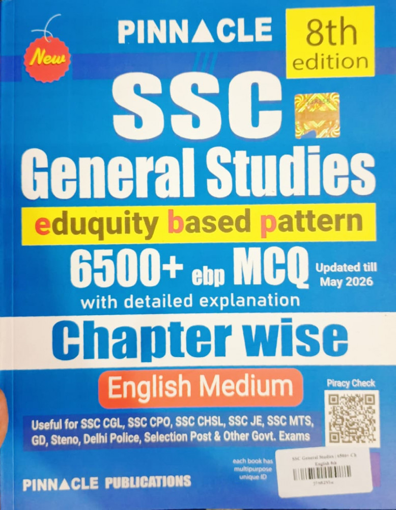 Image of Pinnacle SSC General Studies 6500+ ebp MCQ Chapter Wise 8th Edition  English Medium