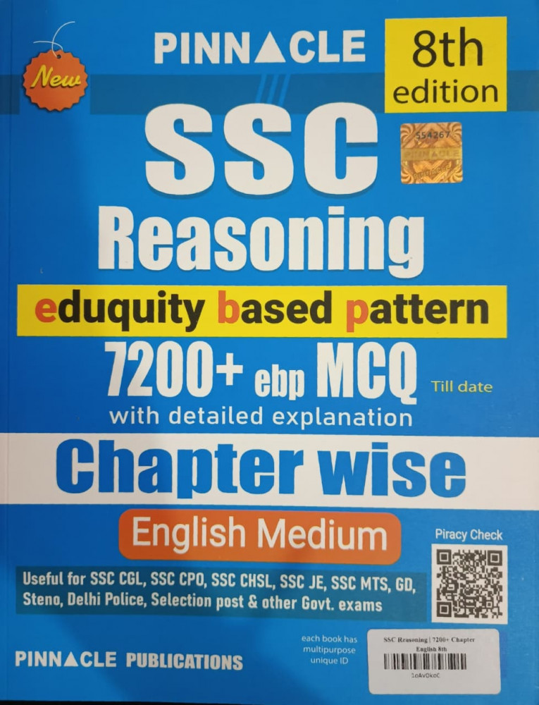 Image of Pinnacle SSC Reasoning 7200+ ebp MCQ Chapter Wise 8th Edition English Medium