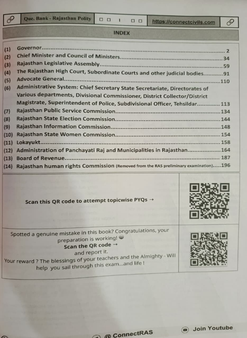 Connect Civils Rajasthan Polity Question Bank 340 Que English Medium New Edition 2026